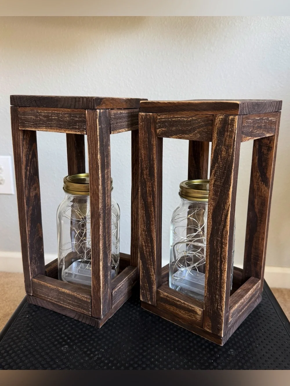 Solid Wood Fairy Lights Lantern Set of Two Handmade